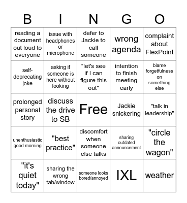LC Meeting Bingo Card
