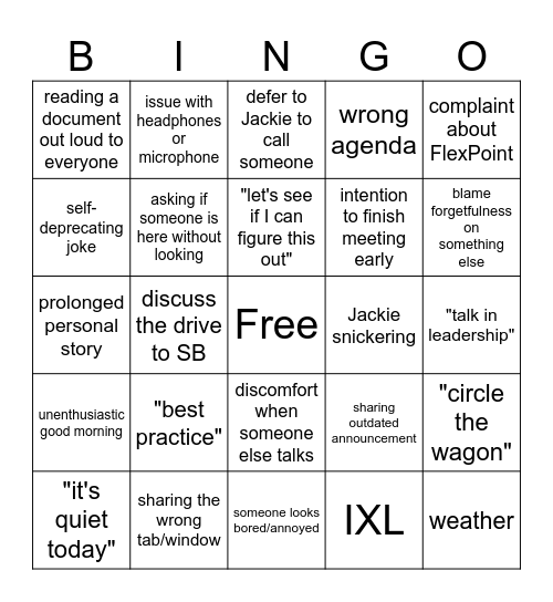LC Meeting Bingo Card