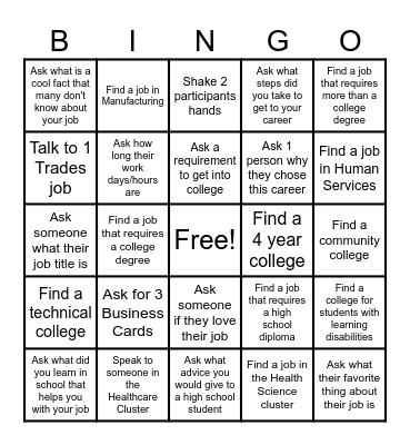 Career & College "Exploreathon" BINGO Card