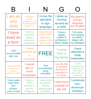 JEDI - Identity & Intersectionality Bingo Card