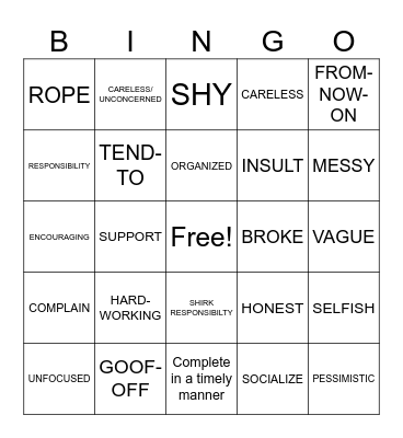 ASL 2 SN 10.1 Bingo Card