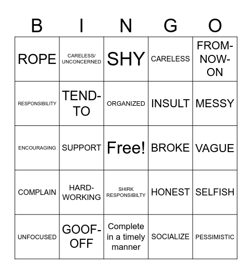 ASL 2 SN 10.1 Bingo Card