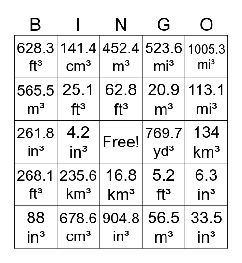 Volume Bingo Card