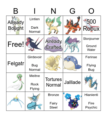 Pokemon Bingo Card