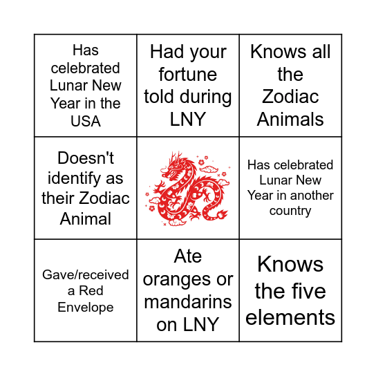 Lunar New Year 2024 Bingo Card