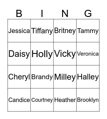 Nudy Girl Bingo Card