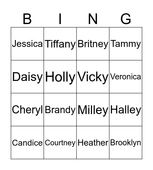 Nudy Girl Bingo Card
