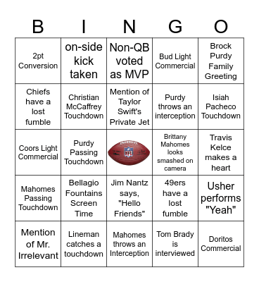 2024 Superbowl Bingo Card