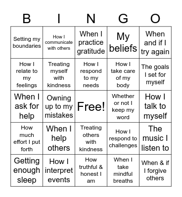 Things I Can Control Bingo Card