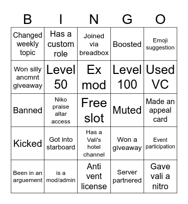 VCT Bingo Card