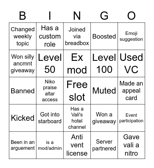 VCT Bingo Card