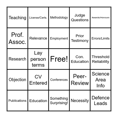 Qualifying Experts Bingo! Bingo Card