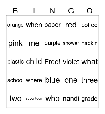 Untitled Bingo Card