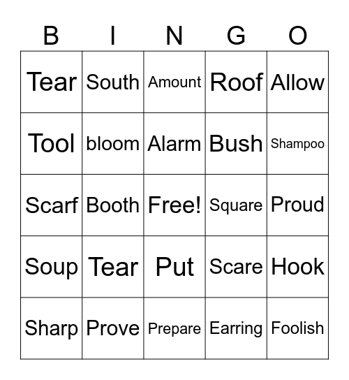 Vocabulary Bingo Card