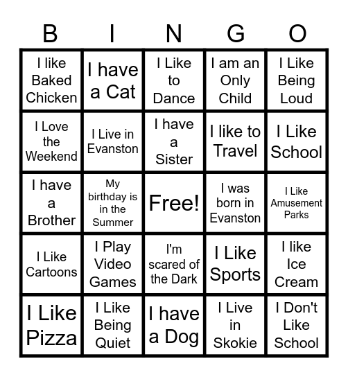 Things in Common! Bingo Card