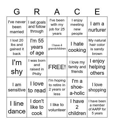 GET TO KNOW ME Bingo Card