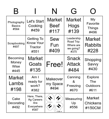 4-H Project Bingo Card