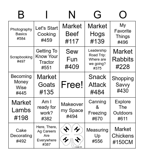 4-H Project Bingo Card