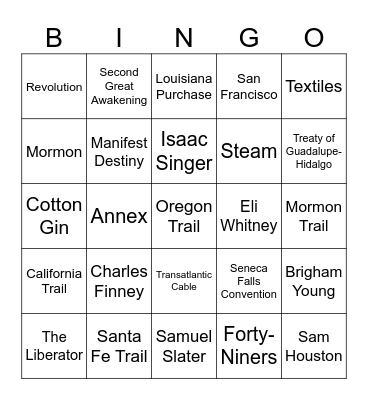 Industry, Reform, and Westward Expansion Bingo Card