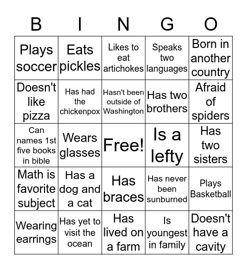 Periwinkle Bingo Card