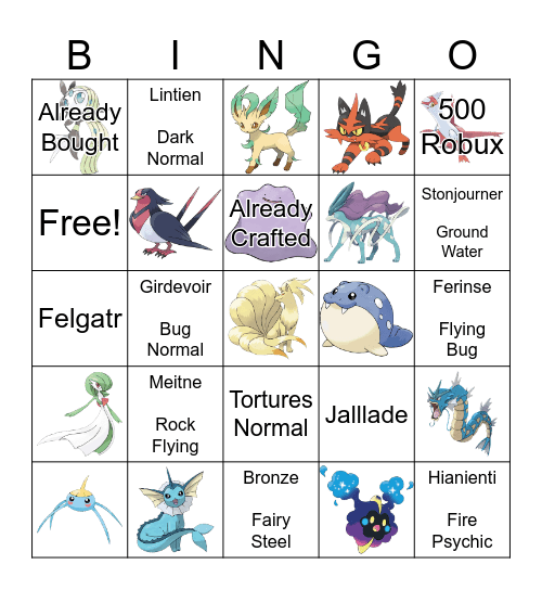 Pokemon Bingo Card