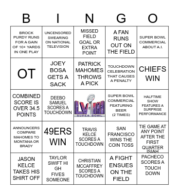 *** SUPER BOWL LVIII - BINGO *** Bingo Card