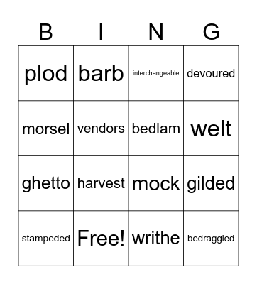 Milkweed Set 2 Bingo Card