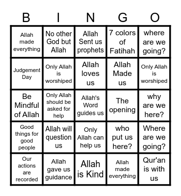 Timeless Fatihah Bingo Card