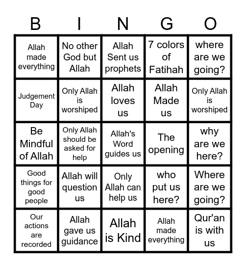 Timeless Fatihah Bingo Card
