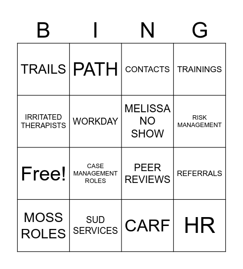 THERAPIST MEETING Bingo Card