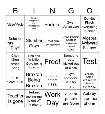 My School Bingo Card