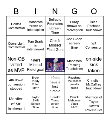 Superbowl Bingo Card