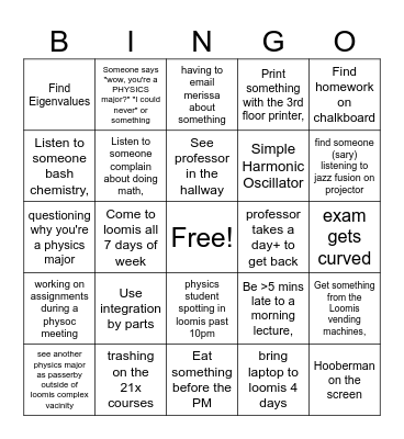 Loomis Lurkers Bingo Card