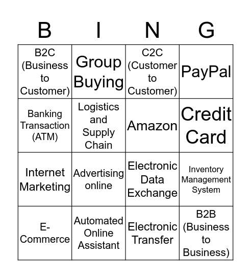 E-Commerce Bingo Card