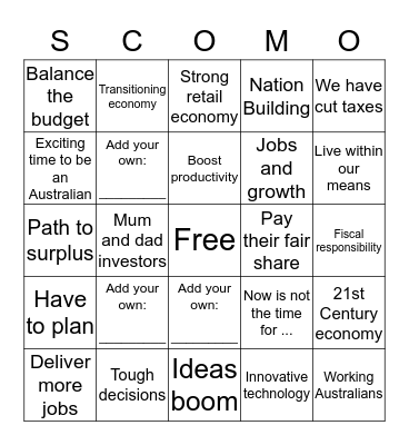 Budget Bingo Card