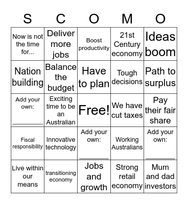 Budget Bingo Card