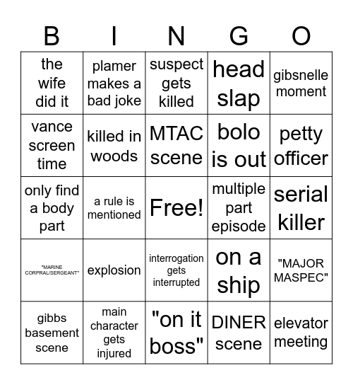 NCIS BINGO Card