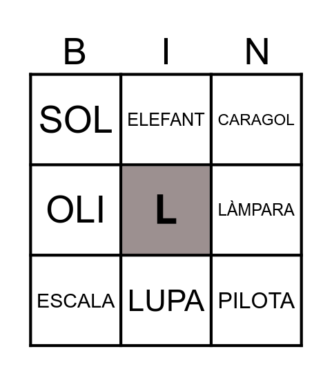 EL BINGO DE LA LLETRA L Bingo Card