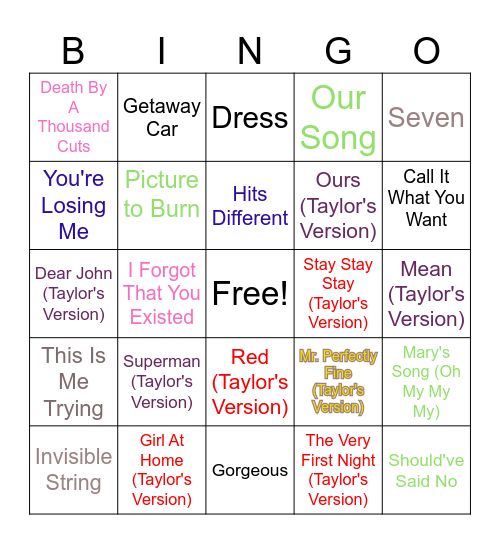 Surprise Songs 2024 Bingo Card