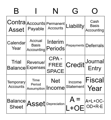 ACCOUNTING IS FUN!! Bingo Card