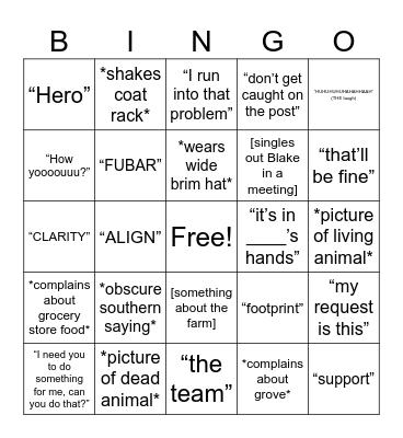 David Hall Sayings Bingo Card