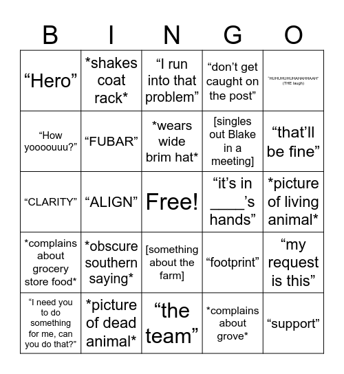 David Hall Sayings Bingo Card