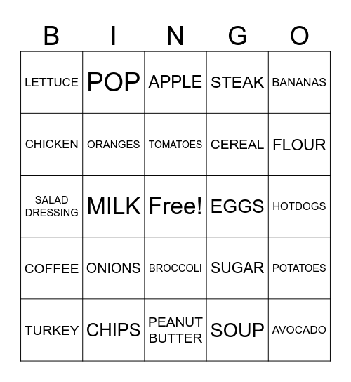 GROCERY WORDS Bingo Card