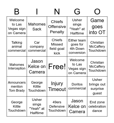 Super Bowl 2024 Bingo Card