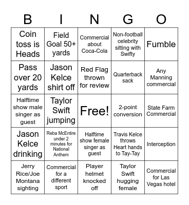 Super Bowl 2024 Bingo Card