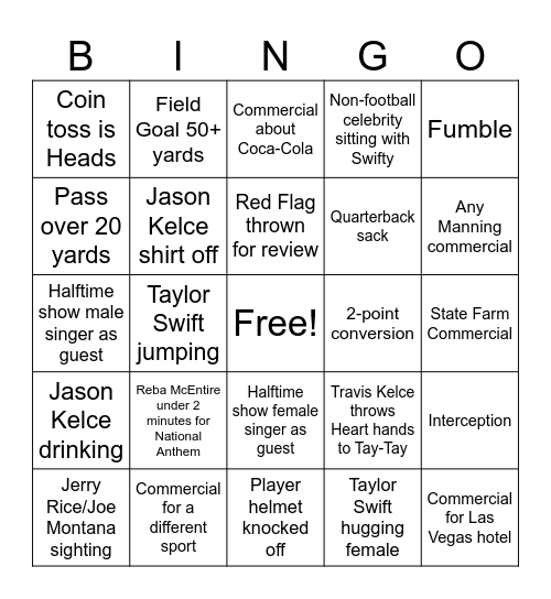 Super Bowl 2024 Bingo Card