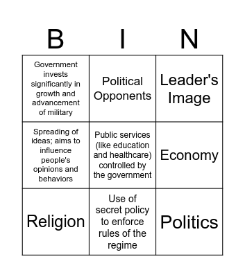 Totalitarianism Bingo Card