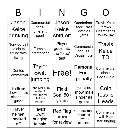 Super Bowl 2024 Bingo Card