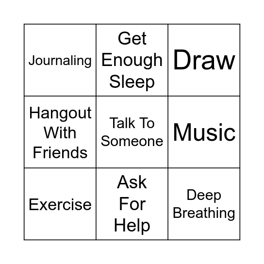 Stress Relief Bingo Card