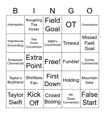 Super Bowl 2024 Bingo Card